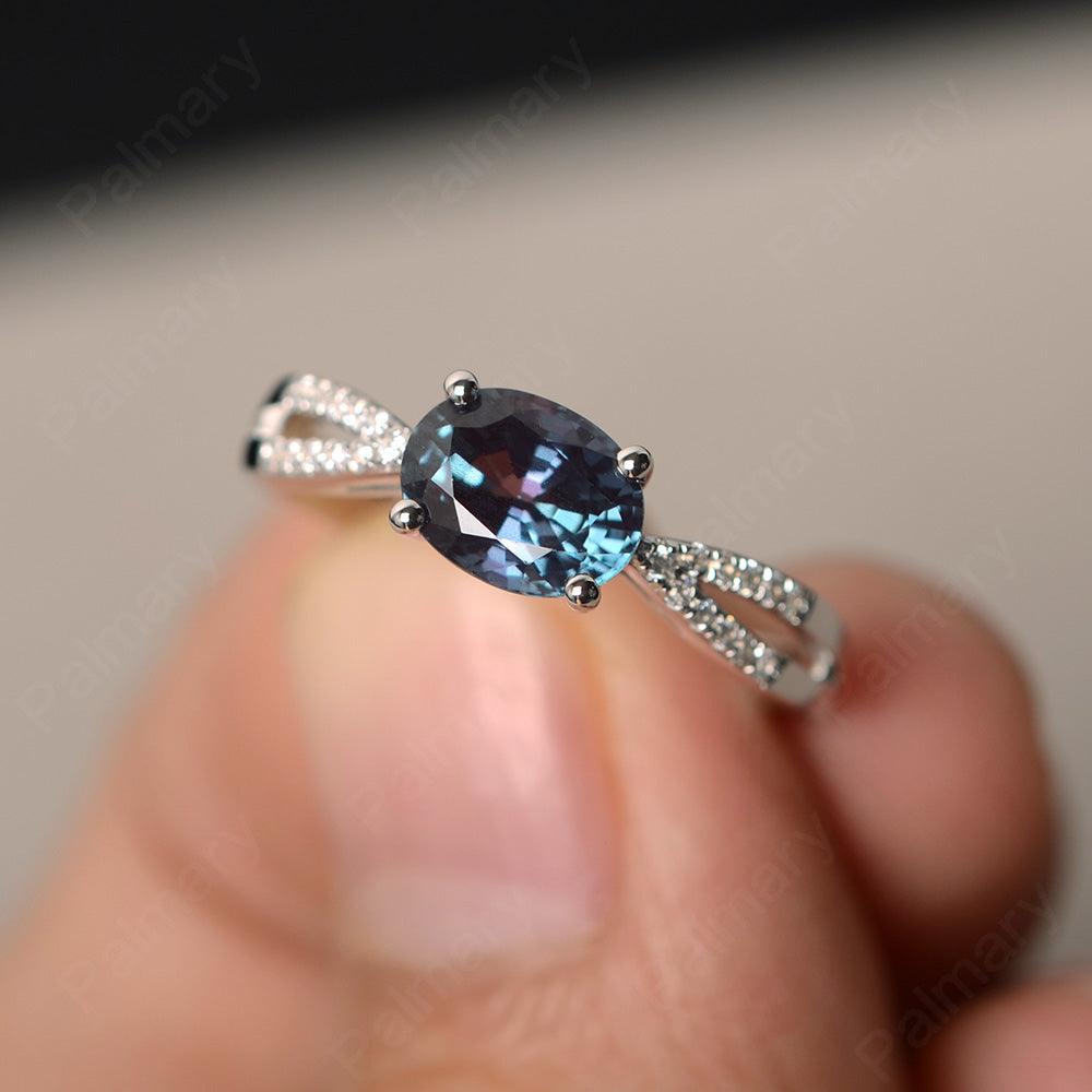 East West Oval Alexandrite Split Shank Ring - Palmary