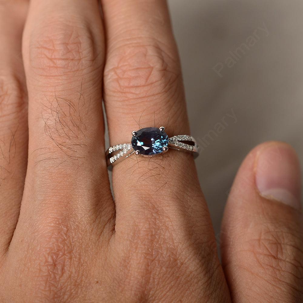 East West Oval Alexandrite Split Shank Ring - Palmary