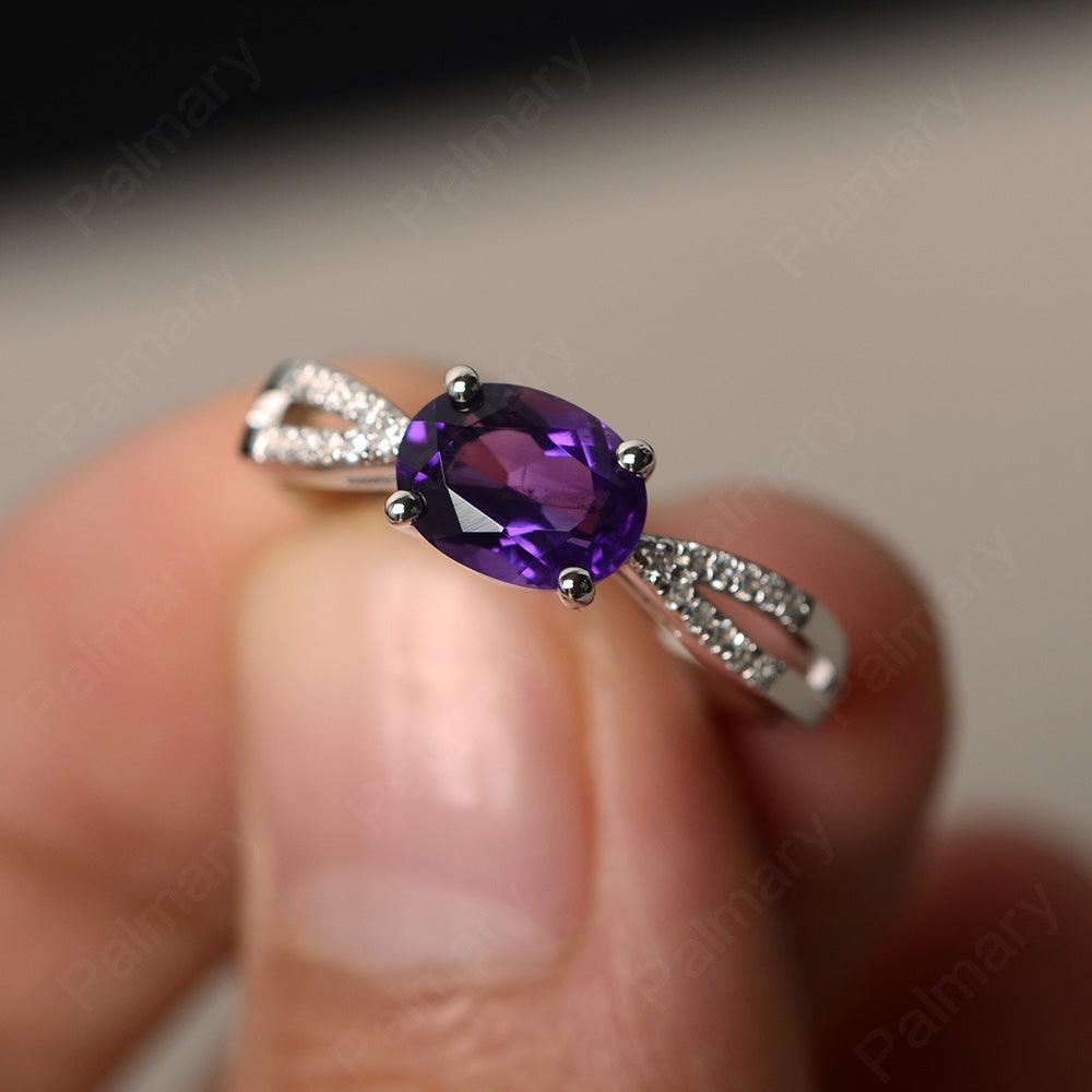 East West Oval Amethyst Split Shank Ring - Palmary