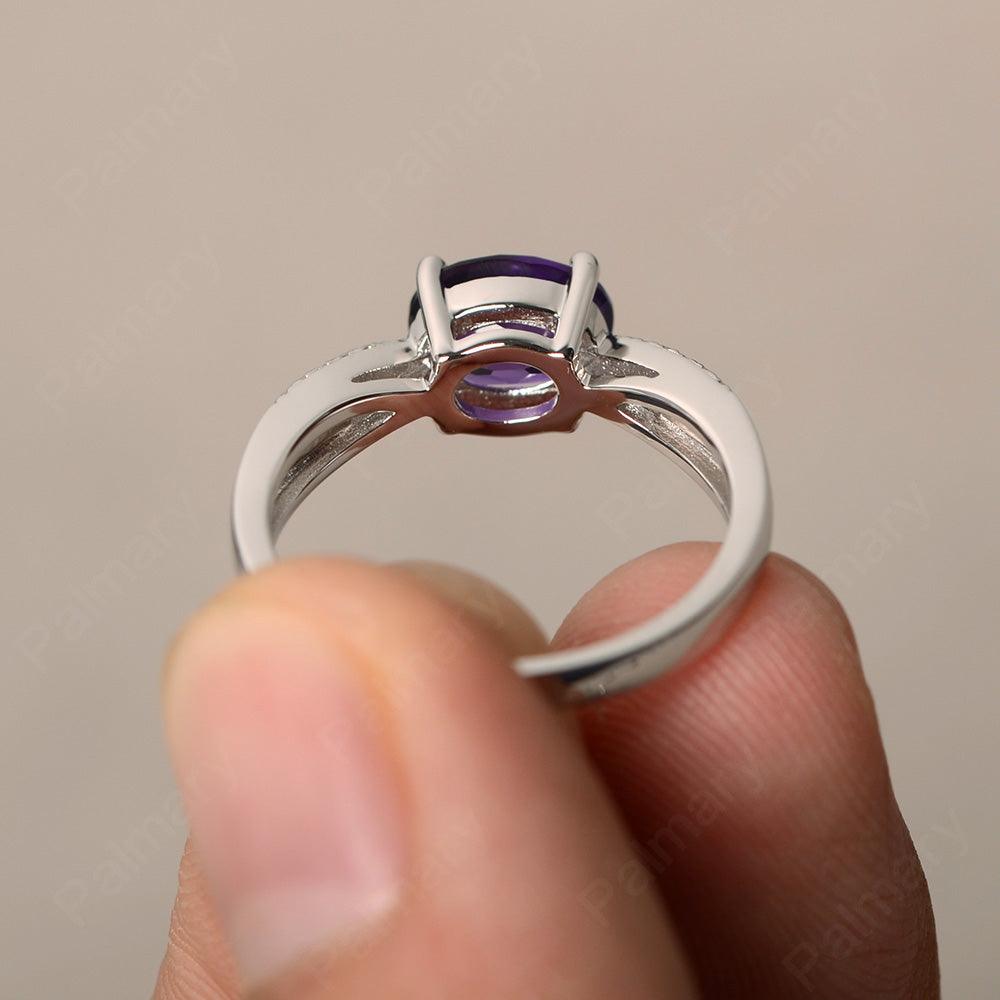 East West Oval Amethyst Split Shank Ring - Palmary