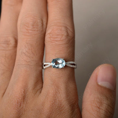 East West Oval Aquamarine Split Shank Ring - Palmary