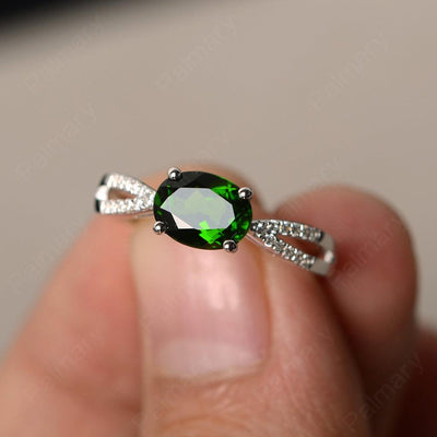 East West Oval Diopside Split Shank Ring - Palmary