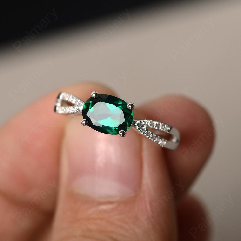 East West Oval Emerald Split Shank Ring - Palmary