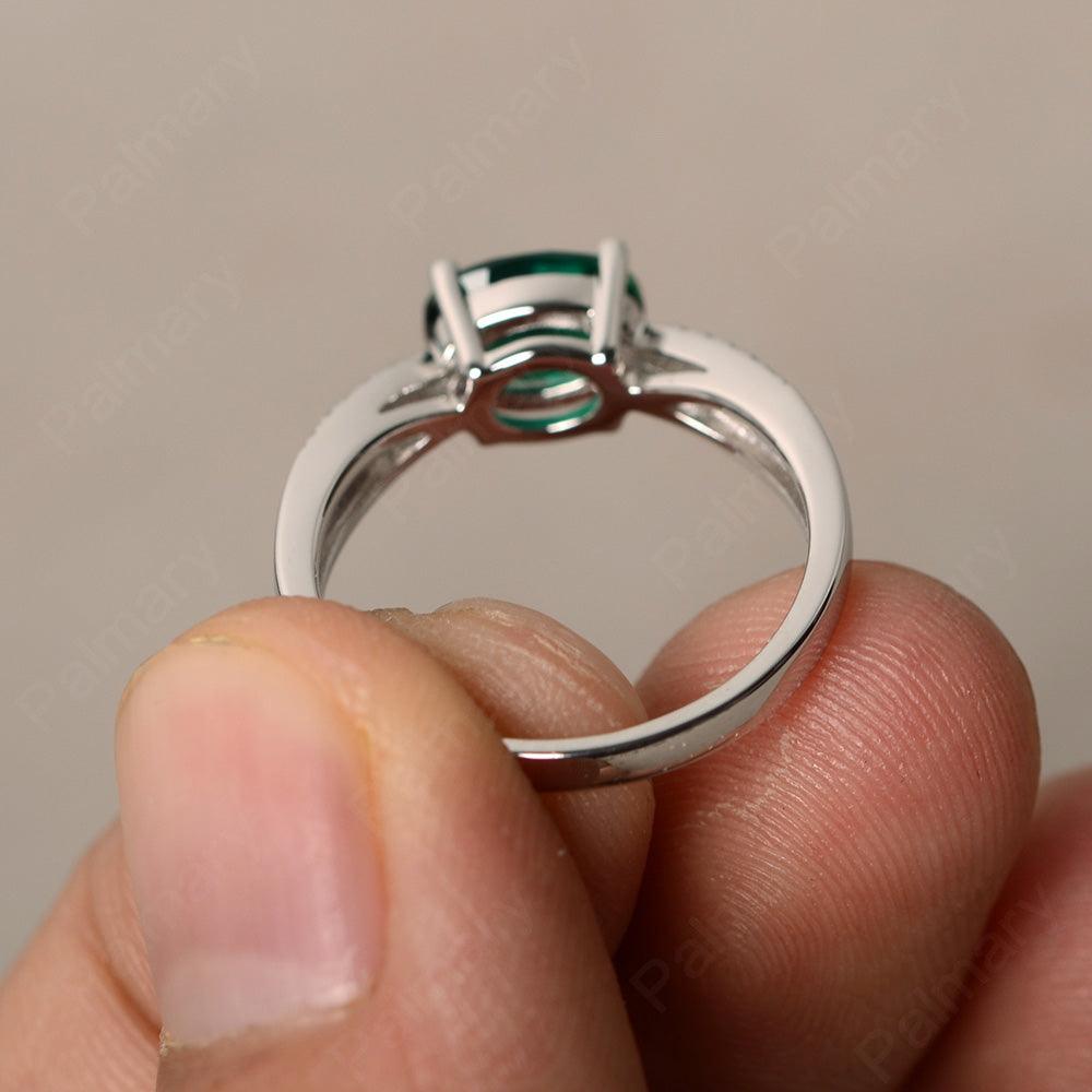 East West Oval Emerald Split Shank Ring - Palmary