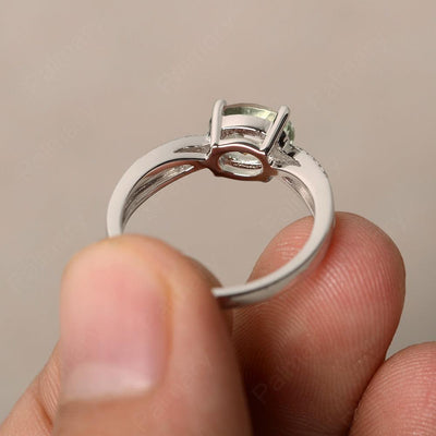 East West Oval Green Amethyst Split Shank Ring - Palmary