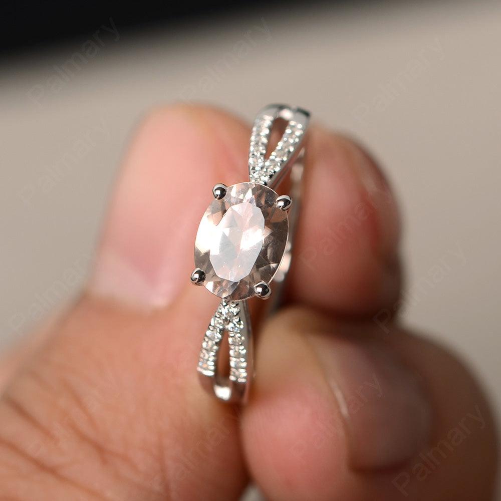 East West Oval Morganite Split Shank Ring - Palmary