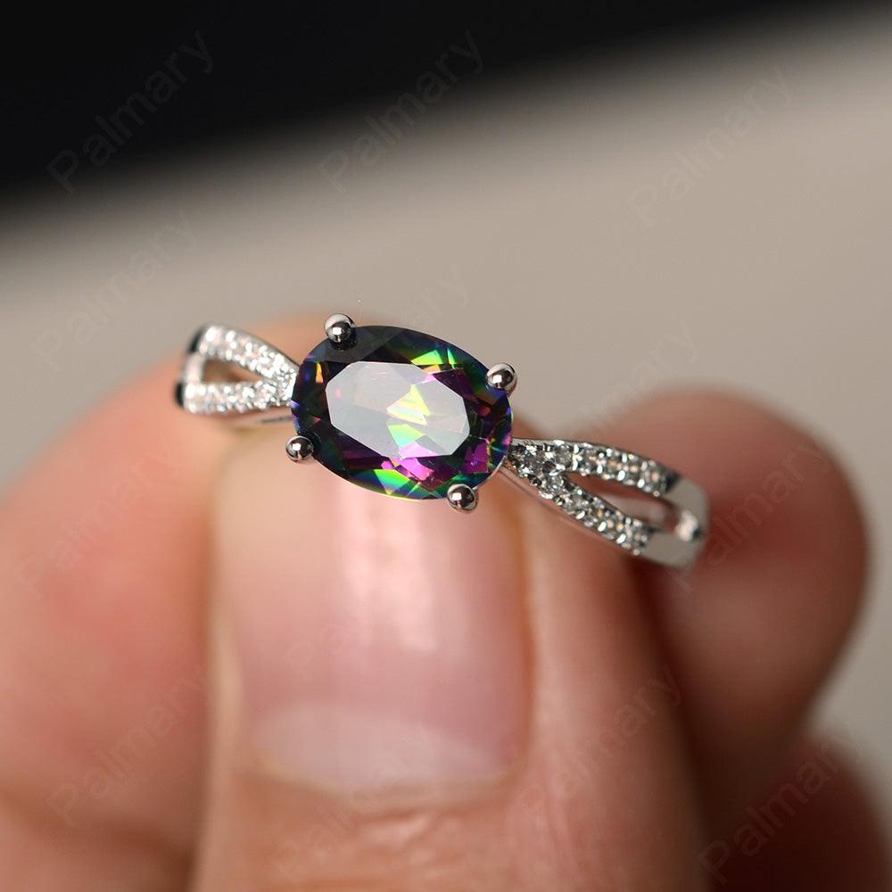 East West Oval Mystic Topaz Split Shank Ring - Palmary