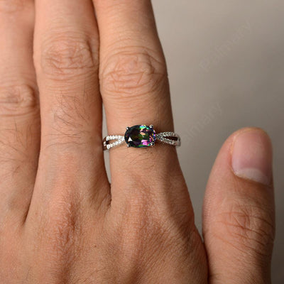 East West Oval Mystic Topaz Split Shank Ring - Palmary