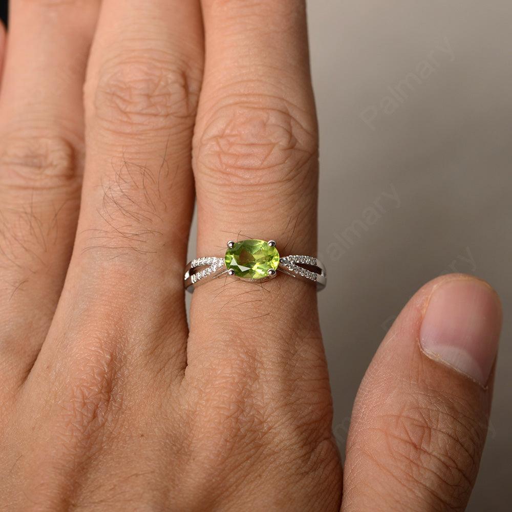 East West Oval Peridot Split Shank Ring - Palmary