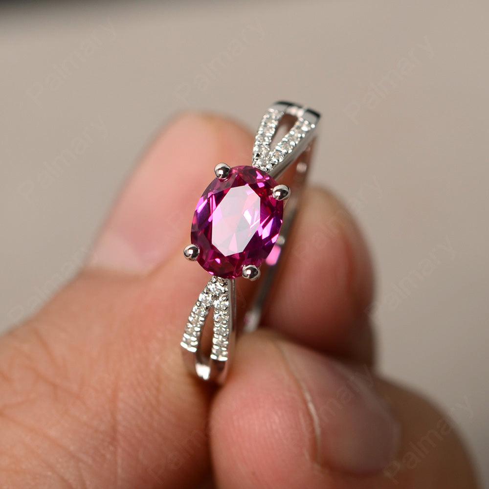 East West Oval Ruby Split Shank Ring - Palmary