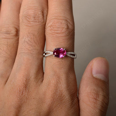 East West Oval Ruby Split Shank Ring - Palmary