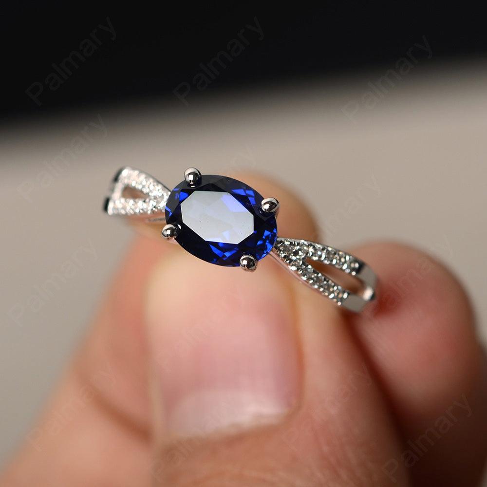 East West Oval Sapphire Split Shank Ring - Palmary