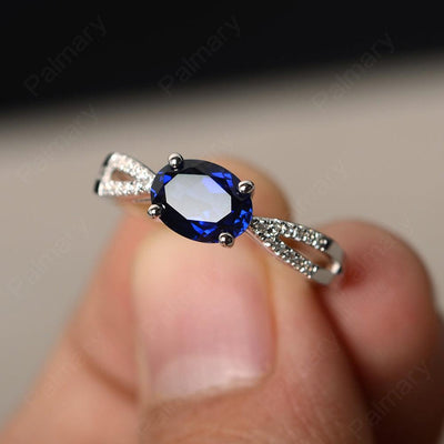 East West Oval Sapphire Split Shank Ring - Palmary