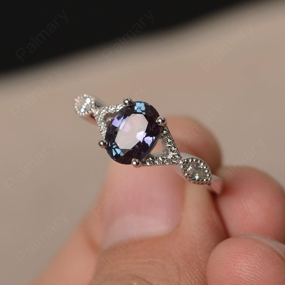 Oval Cut Alexandrite Ring Sterling Silver - Palmary
