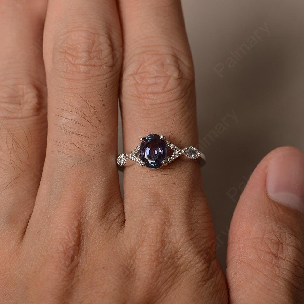 Oval Cut Alexandrite Ring Sterling Silver - Palmary