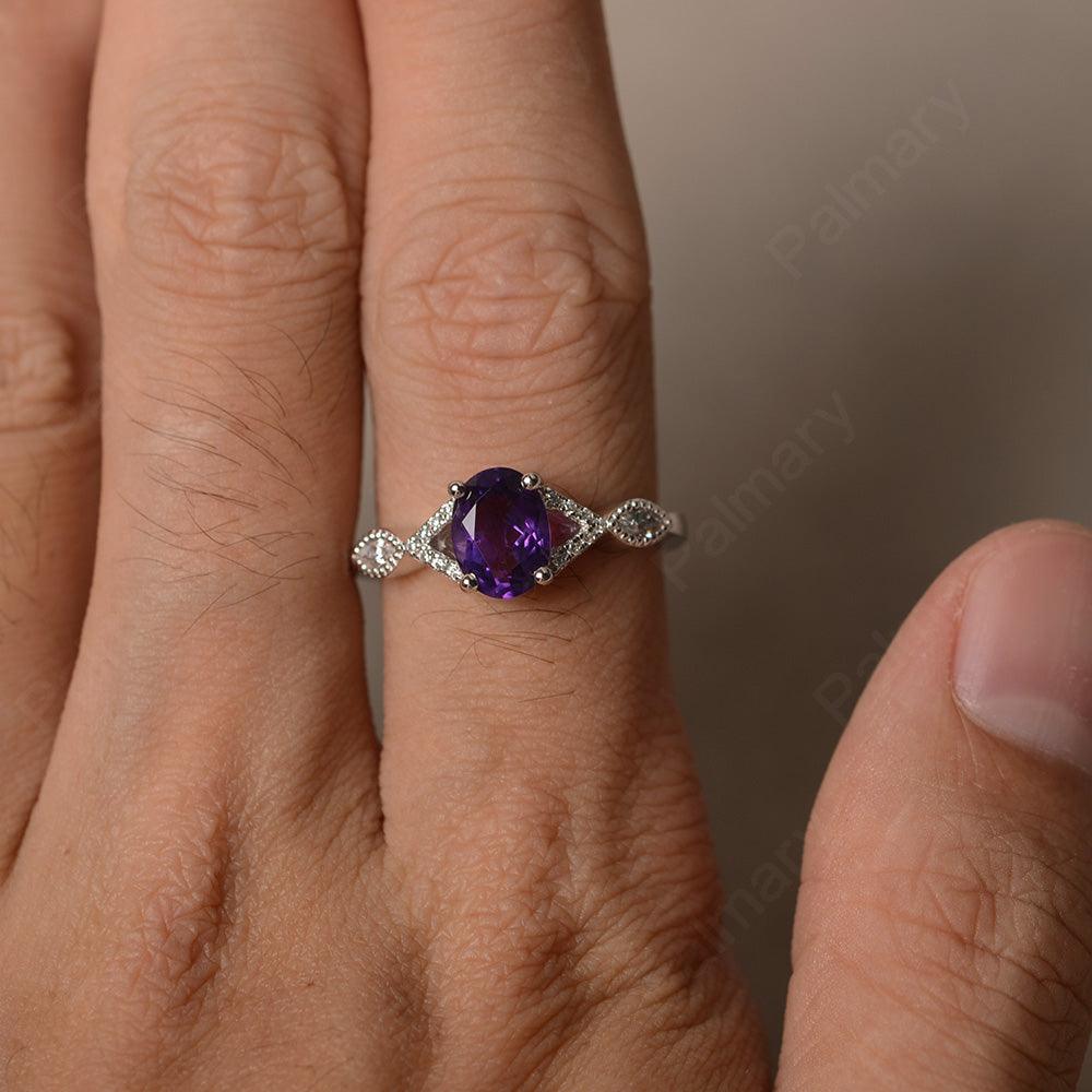 Oval Cut Amethyst Ring Sterling Silver - Palmary