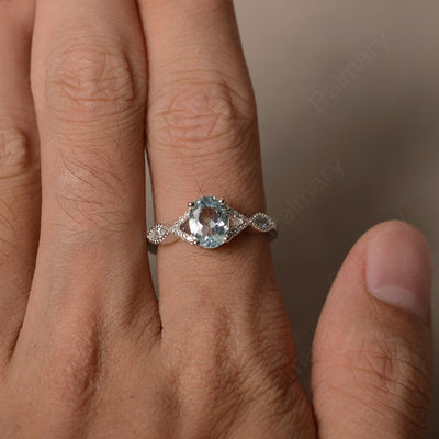 Oval Cut Aquamarine Ring Sterling Silver - Palmary