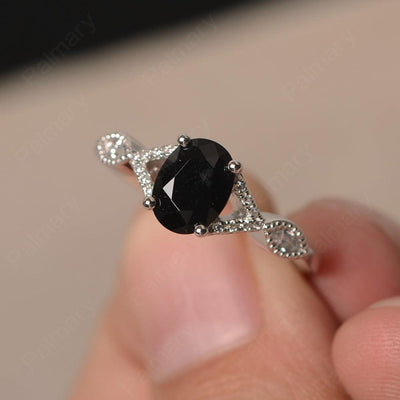 Oval Cut Black Spinel Ring Sterling Silver - Palmary