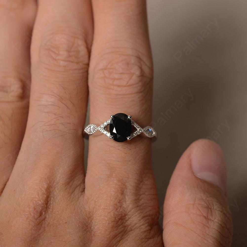 Oval Cut Black Spinel Ring Sterling Silver - Palmary
