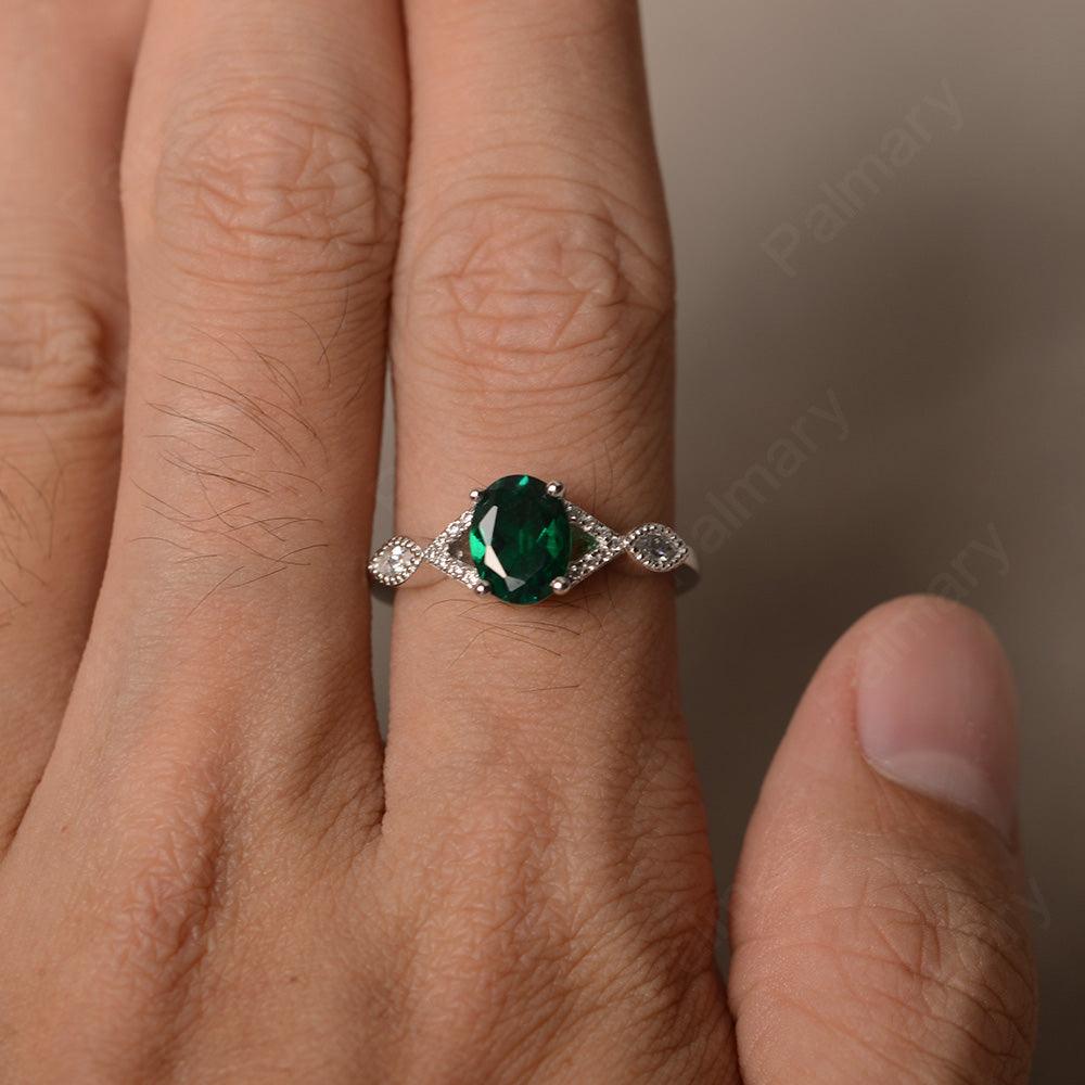 Oval Cut Emerald Ring Sterling Silver - Palmary