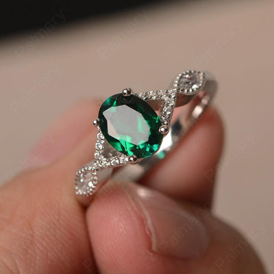 Oval Cut Emerald Ring Sterling Silver - Palmary