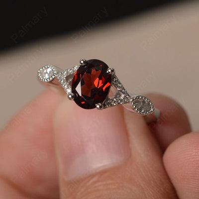 Oval Cut Garnet Ring Sterling Silver - Palmary