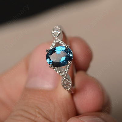 Oval Cut London Blue Topaz Ring Sterling Silver - Palmary