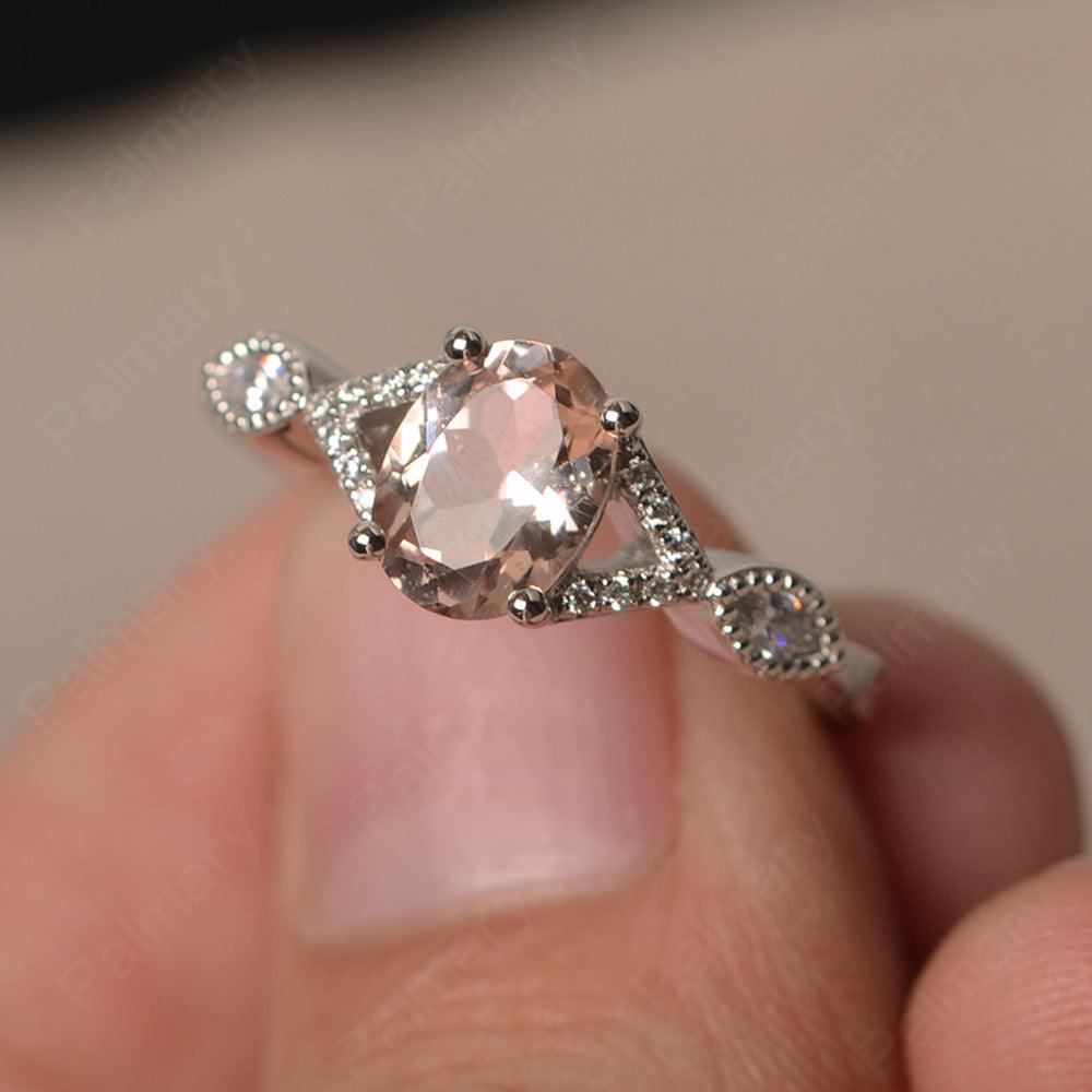 Oval Cut Morganite Ring Sterling Silver - Palmary