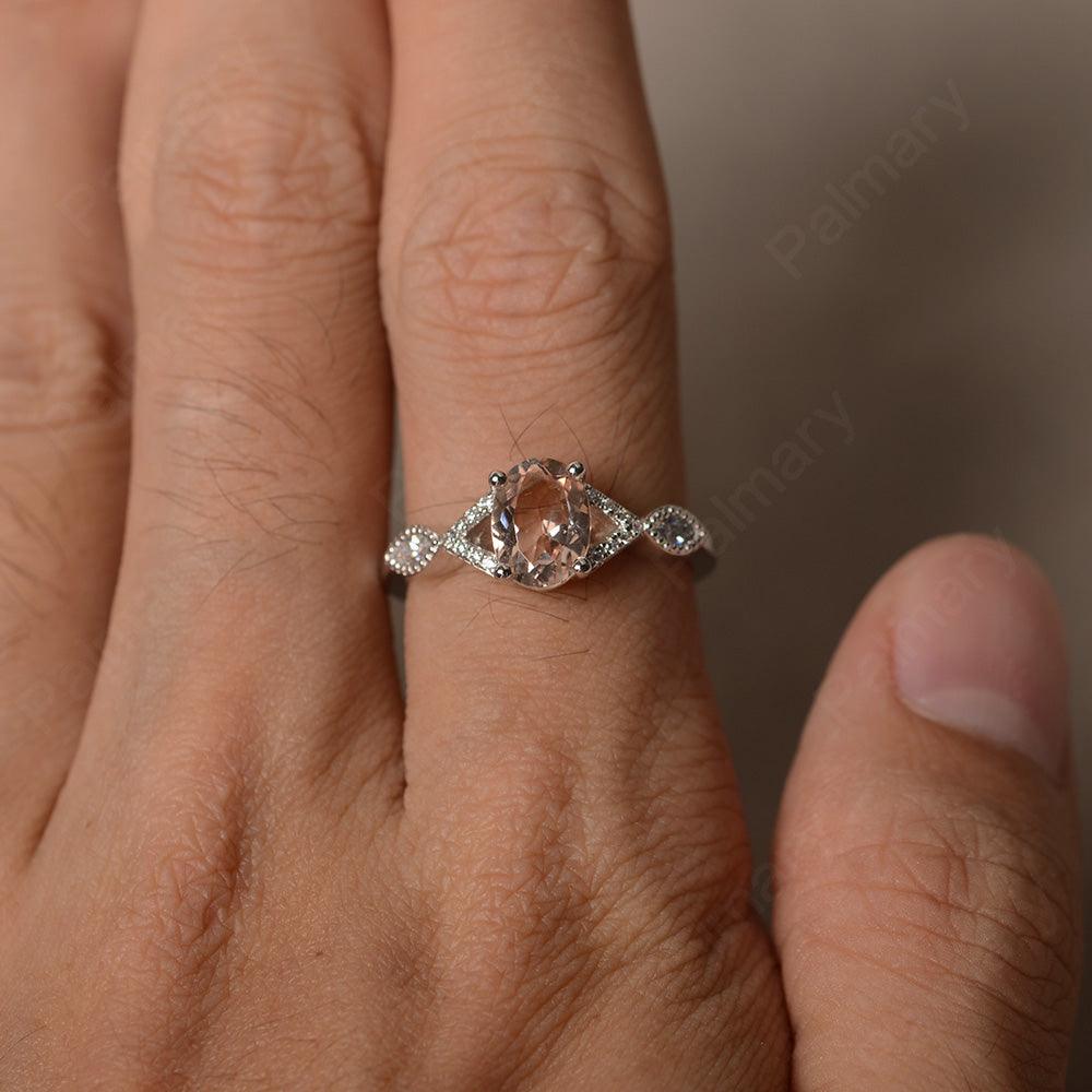 Oval Cut Morganite Ring Sterling Silver - Palmary