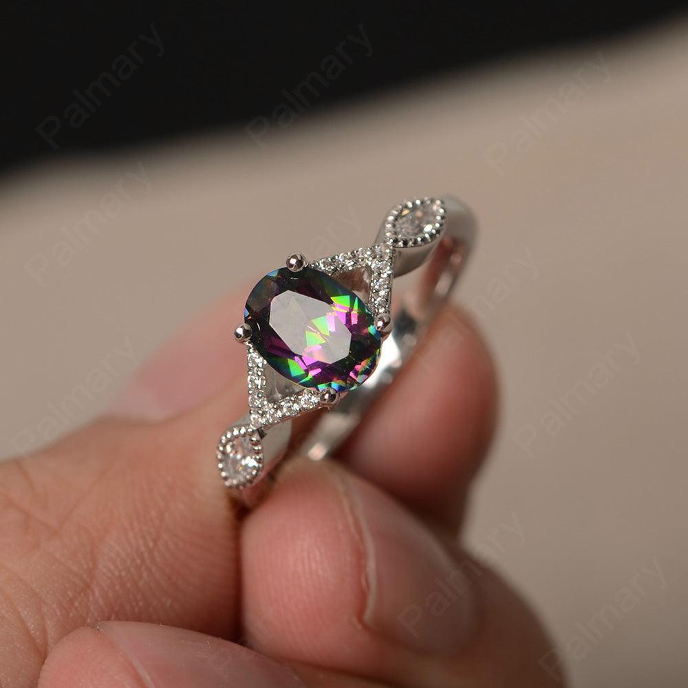 Oval Cut Mystic Topaz Ring Sterling Silver - Palmary