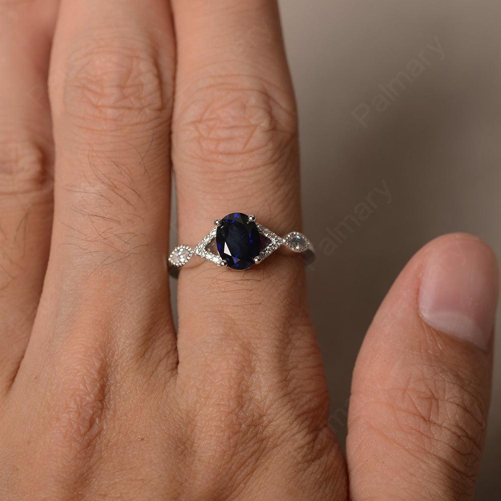 Oval Cut Sapphire Ring Sterling Silver - Palmary