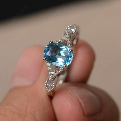 Oval Cut Swiss Blue Topaz Ring Sterling Silver - Palmary