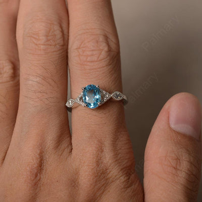 Oval Cut Swiss Blue Topaz Ring Sterling Silver - Palmary