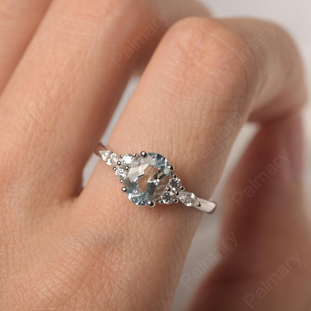 Oval Cut Aquamarine Promise Ring Sterling Silver - Palmary
