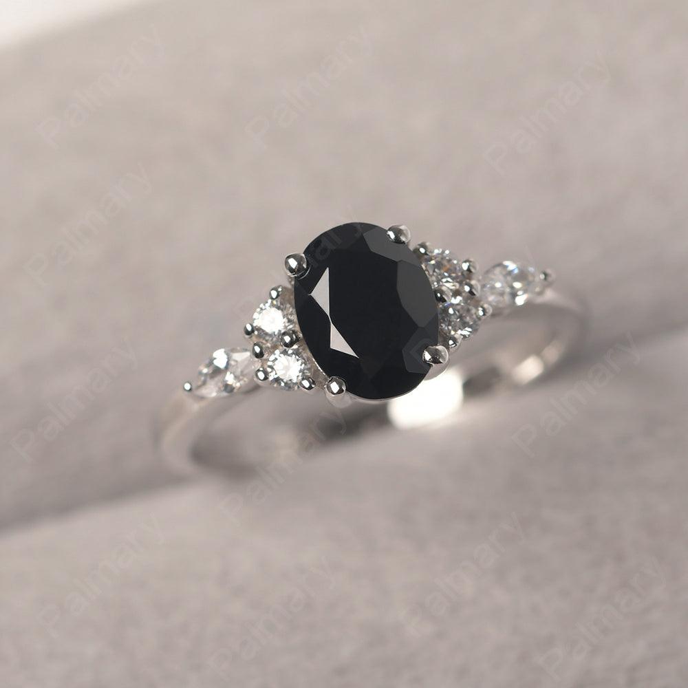 Oval Cut Black Spinel Promise Ring Sterling Silver - Palmary