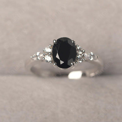 Oval Cut Black Spinel Promise Ring Sterling Silver - Palmary