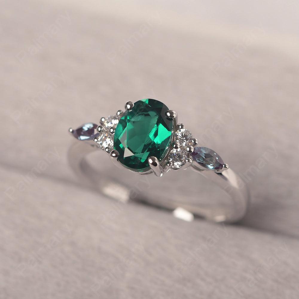 Oval Cut Emerald Promise Ring Sterling Silver - Palmary