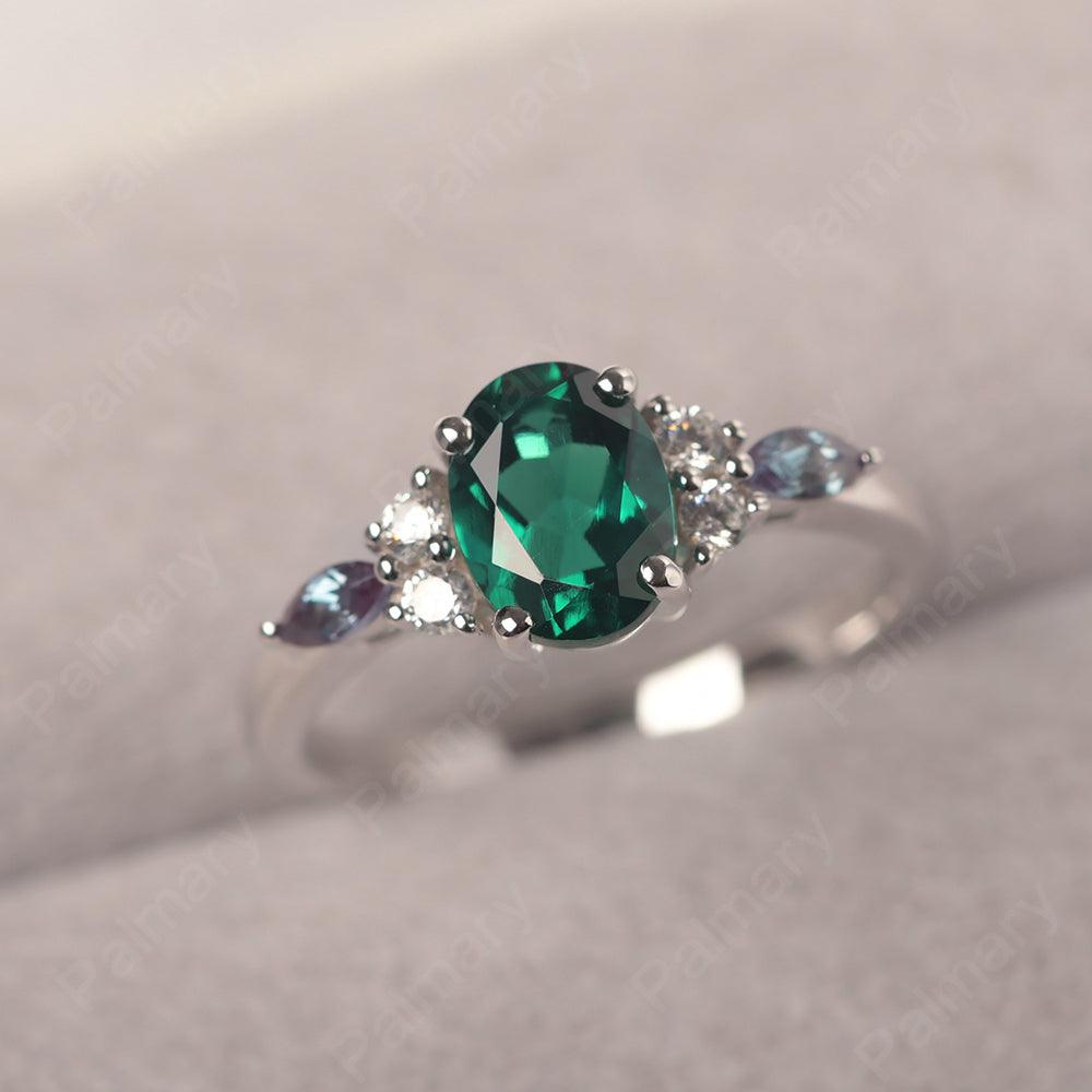 Oval Cut Emerald Promise Ring Sterling Silver - Palmary