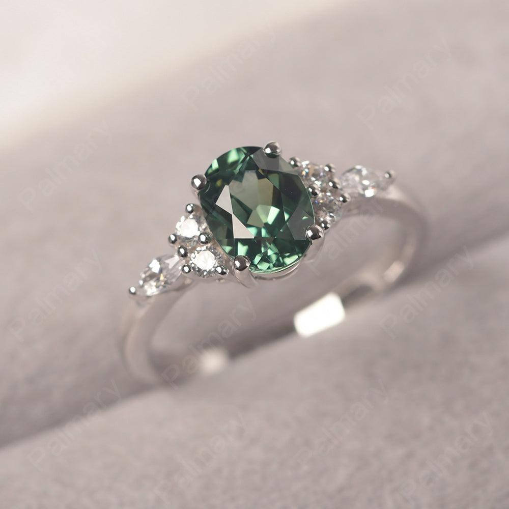 Oval Cut Green Sapphire Promise Ring Sterling Silver - Palmary