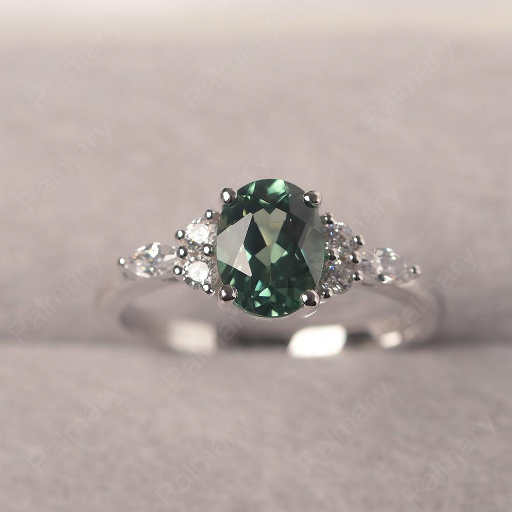 Oval Cut Green Sapphire Promise Ring Sterling Silver - Palmary