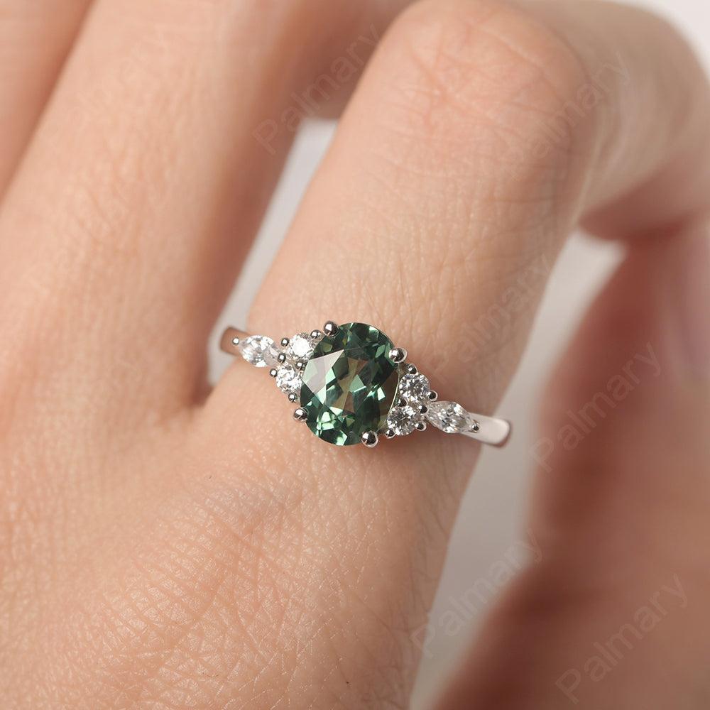 Oval Cut Green Sapphire Promise Ring Sterling Silver - Palmary