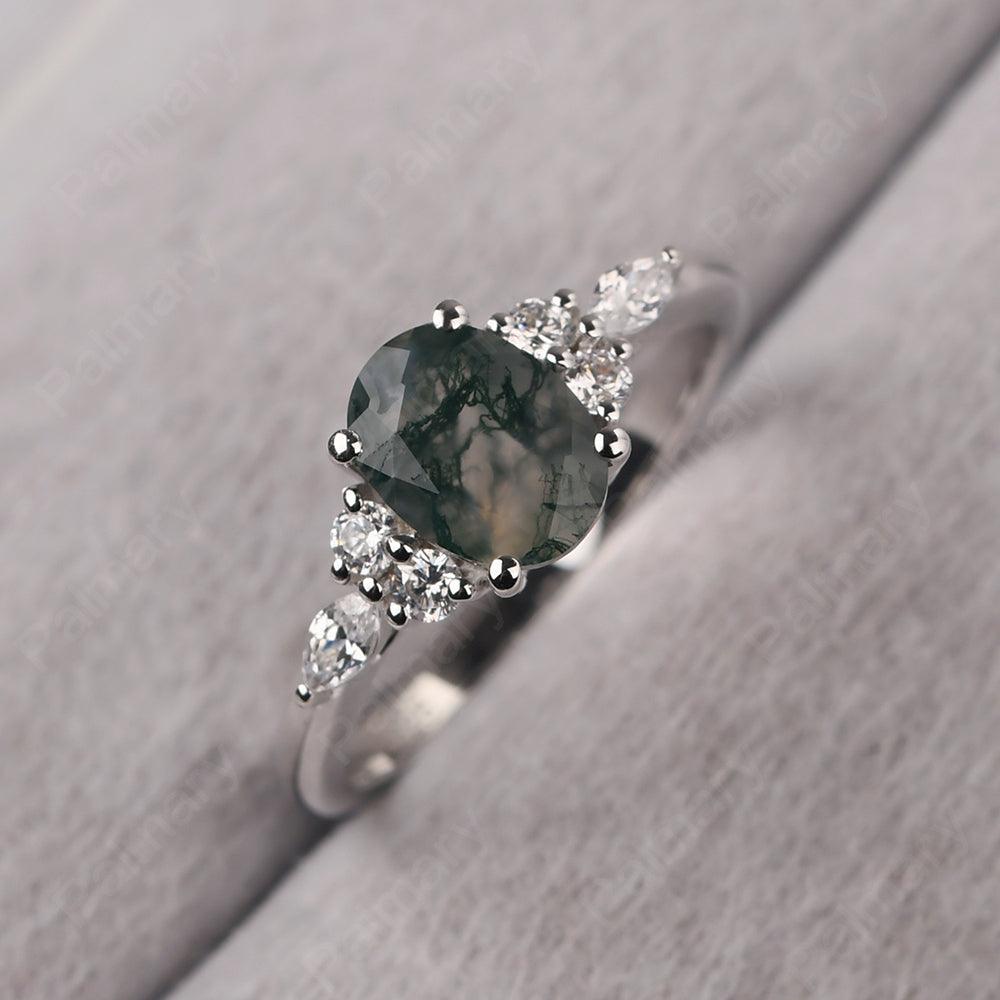 Oval Cut Moss Agate Promise Ring Sterling Silver - Palmary