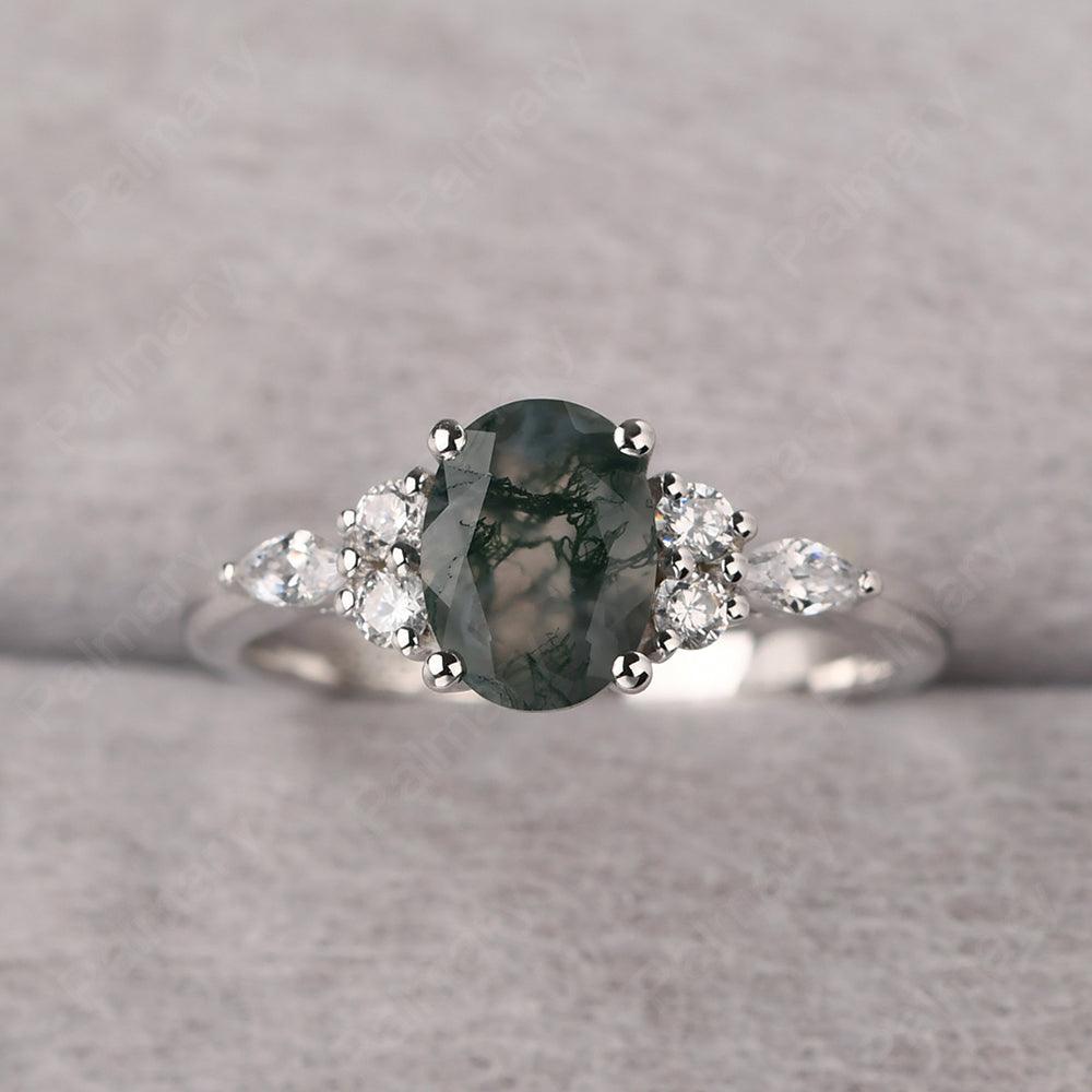 Oval Cut Moss Agate Promise Ring Sterling Silver - Palmary