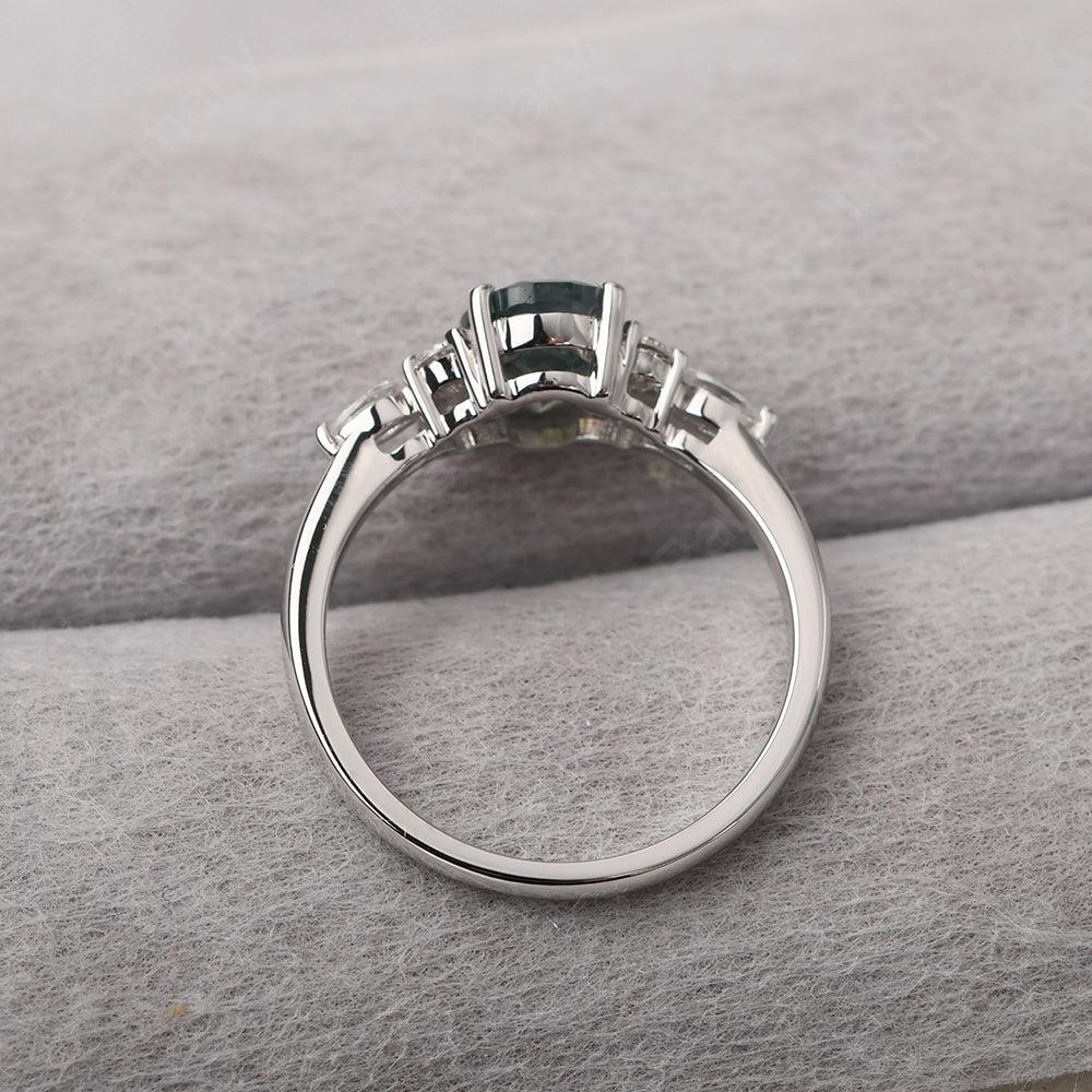 Oval Cut Moss Agate Promise Ring Sterling Silver - Palmary