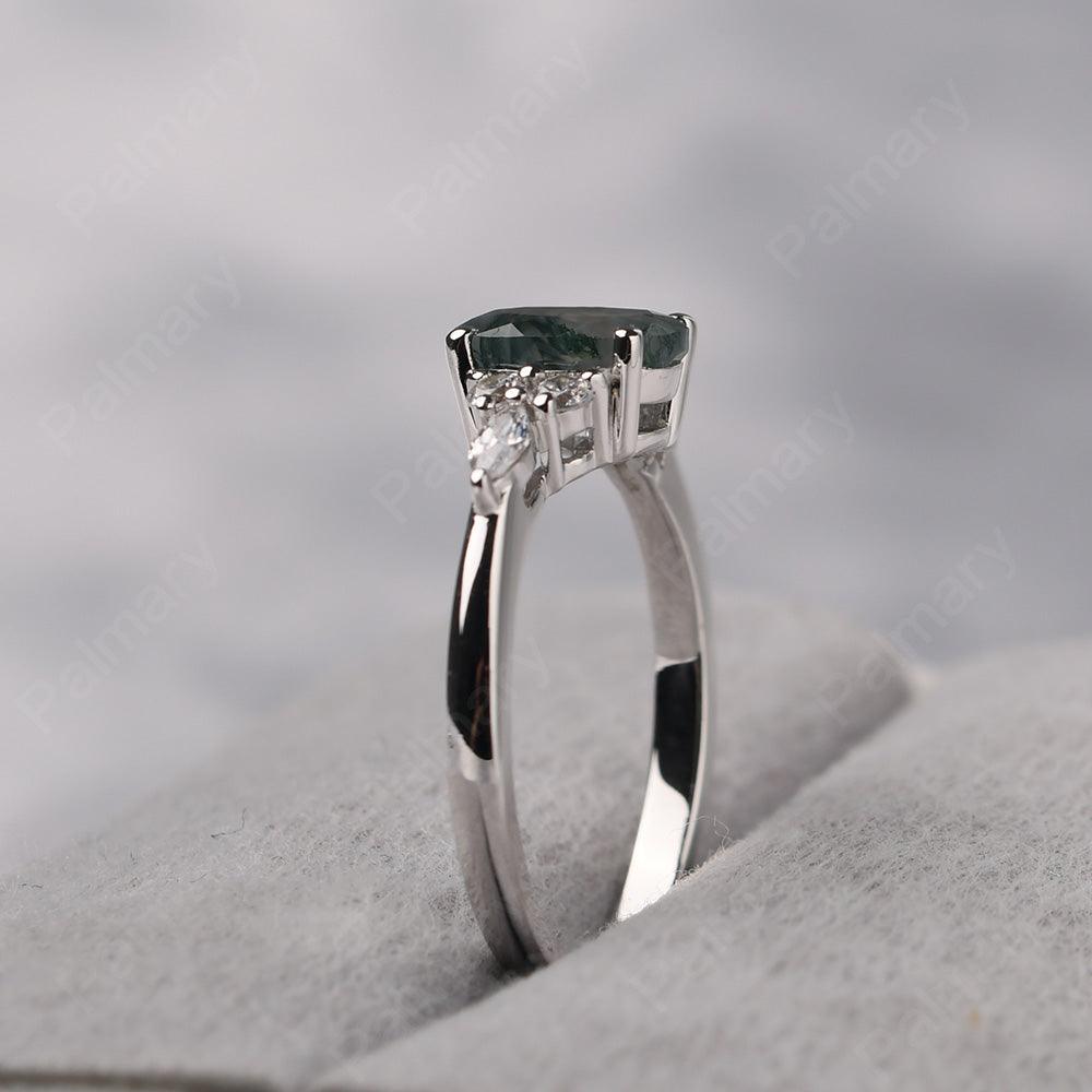 Oval Cut Moss Agate Promise Ring Sterling Silver - Palmary