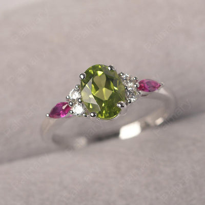 Oval Cut Peridot Promise Ring Sterling Silver - Palmary
