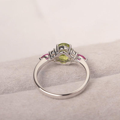 Oval Cut Peridot Promise Ring Sterling Silver - Palmary