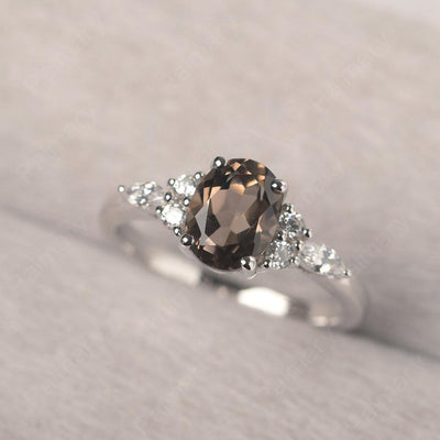 Oval Cut Smoky Quartz  Promise Ring Sterling Silver - Palmary