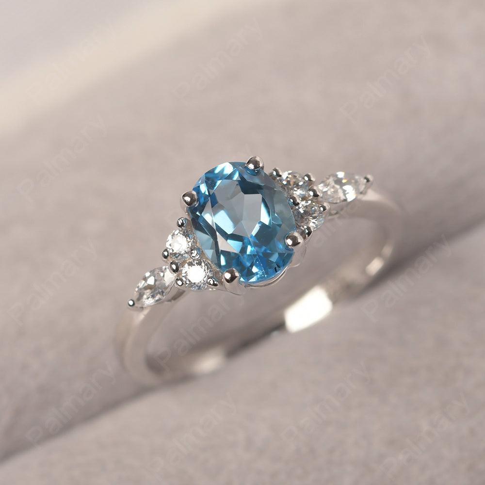 Oval Cut Swiss Blue Topaz Promise Ring Sterling Silver - Palmary