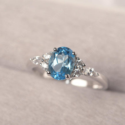 Oval Cut Swiss Blue Topaz Promise Ring Sterling Silver - Palmary